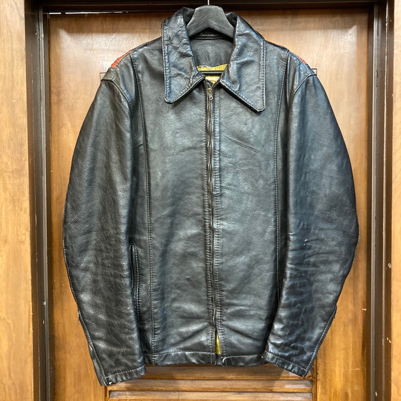 Vintage 1960s Bates Label Two-Tone Detail Leather Jacket, 60s Cafe Racer, 60s Jacket, 60s Motorcycle Jacket, Vintage Clothing image 2