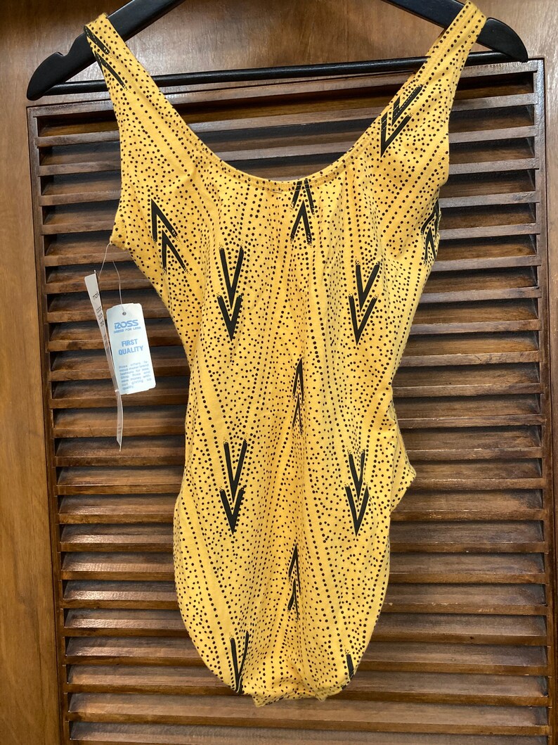 Vintage 1980s Deadstock Yellow Black Atomic New Wave Mod Swimsuit w Tags, 1980s One Piece, Vintage Swimsuit, Leotard, New Wave, Mod, NOS image 7