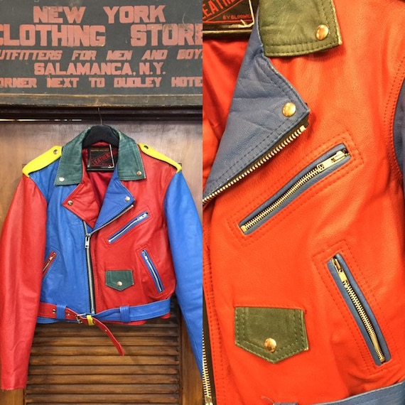 Vintage 1980s Color Block Motorcycle Leather Jacket Vintage Leather 80s Style Vintage Jacket Vintage Clothing Etsy Ireland