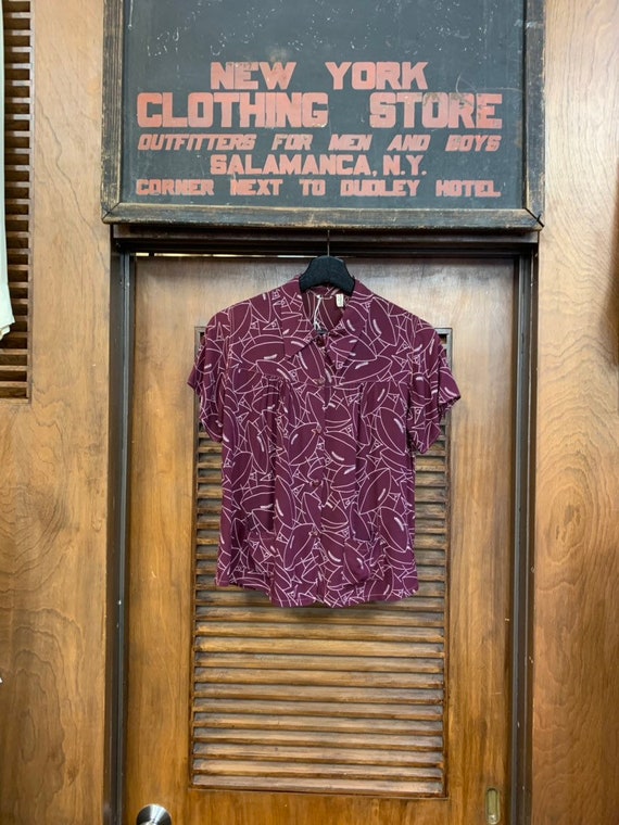 Vintage 1950's Football Rayon Burgundy Top, Vintag