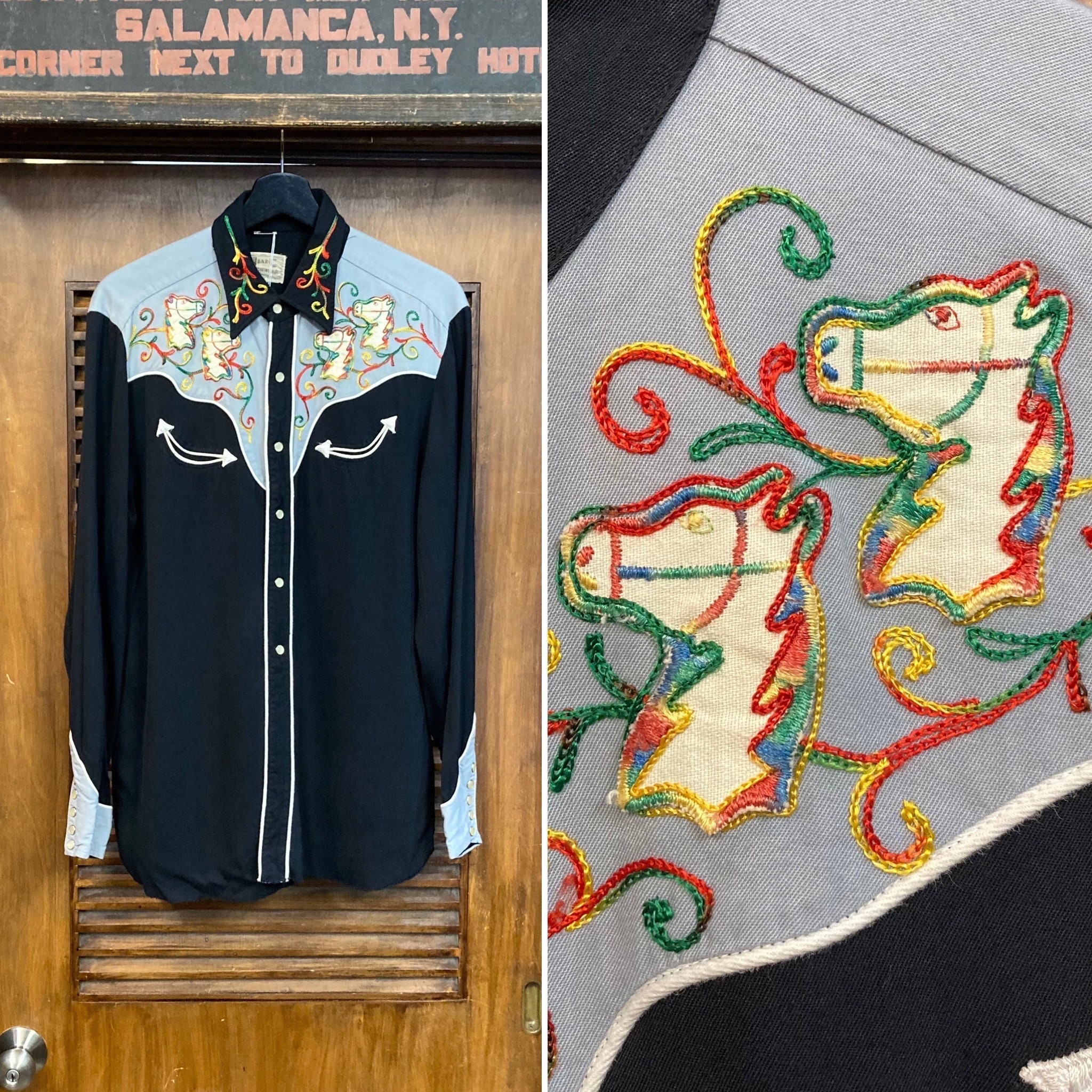 Vintage 1950s H Bar C Horse Yoke Detail Rayon Gabardine Western Cowboy Rockabilly Shirt, 50s Snap Button Shirt, Vintage Clothing - Etsy Vintage 1950s H Bar C Horse Yoke Detail Rayon Gabardine Western Cowboy Rockabilly Shirt, 50s Snap Button Shirt, Vintage Clothing - Etsy