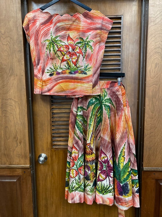 Vintage 1950’s Two Piece Tropical Sequin Mexican … - image 2