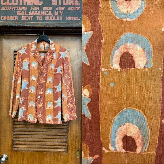 Vintage 1970's Denim Artwork Blazer Jacket with St