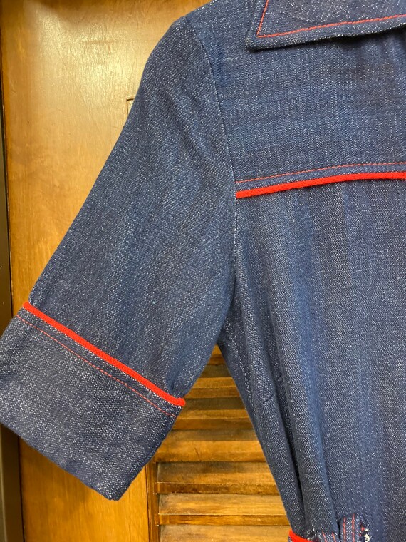 Vintage 1970’s Amazing Denim Cotton Jumpsuit Red … - image 4