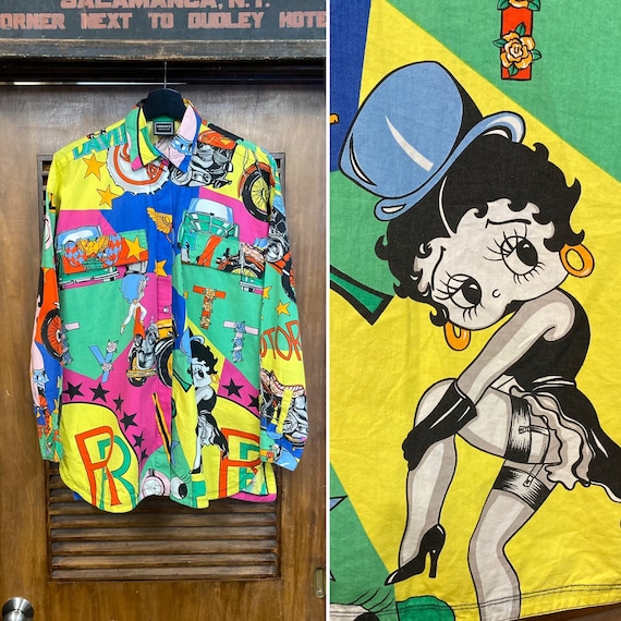 VERSACE 長袖 シャツ BETTY BOOP ベティちゃん ハーレー Vintage 1990's Original “versace” Pop Art Betty Boop HD