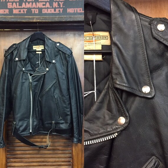 Vintage 1960's Harley Davidson Motorcycle Leather Jacket, Vintage Harley, Black Leather, Belt, Vintage Clothing
