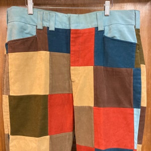 Vintage 1960s w 39 Patchwork Mod Velvet Flat Front Trousers Pants, 60s Vintage Clothing image 5