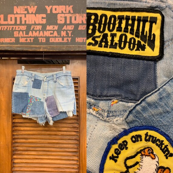 Vintage 1960's Patchwork Denim Shorts, Vintage Clo