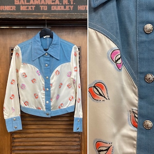 Vintage 1960s Hot Lips Mod Glam Rock Denim Cropped Jacket, 60s Denim Jacket, Vintage Pop Art, Vintage Clothing image 1