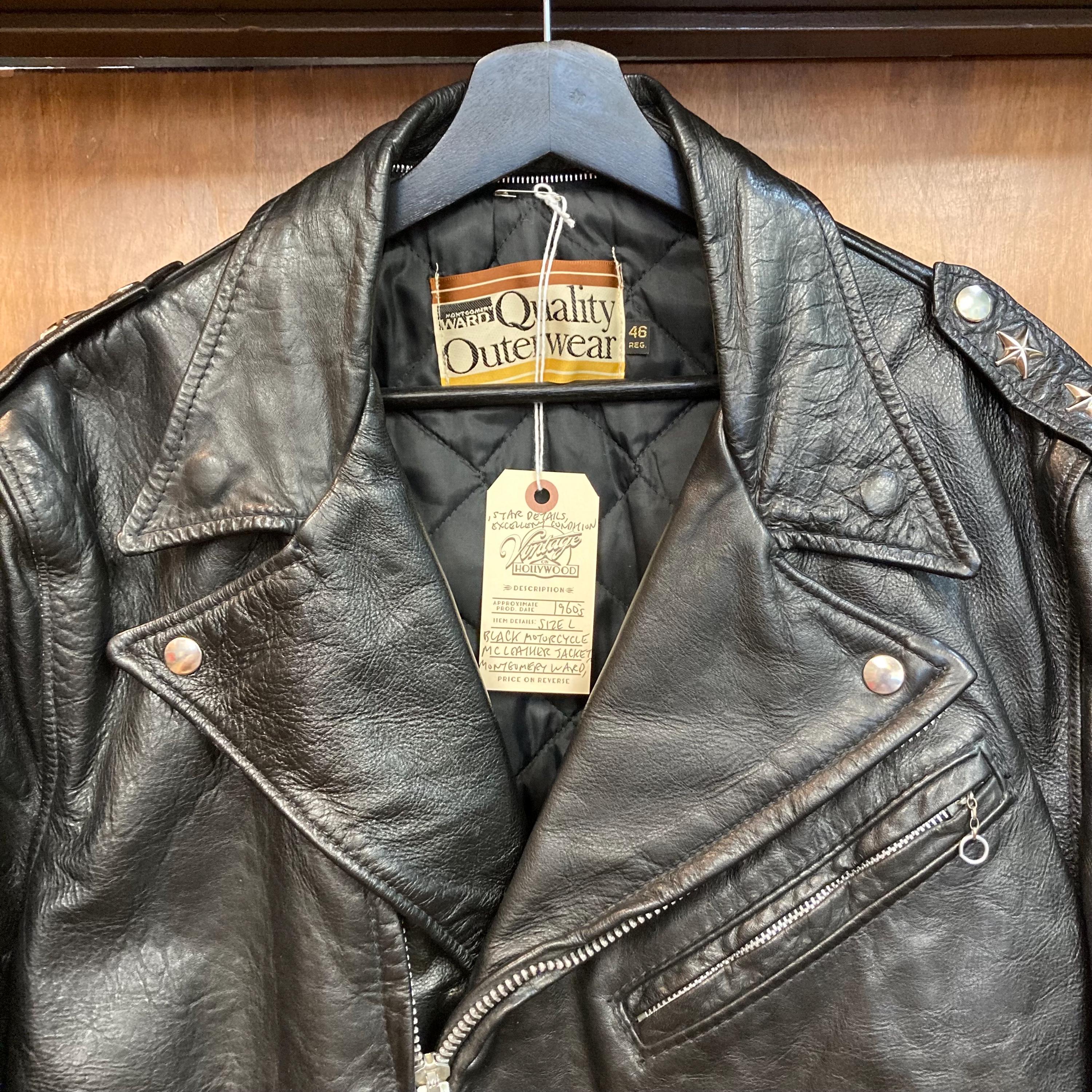 Vintage 1960's Size L Black Motorcycle MC Leather Jacket