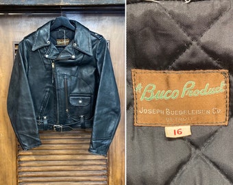 Vintage 1950’s Ladies “Buco” Black D-Pocket Motorcycle Leather Jacket, 50’s Biker, Vintage Clothing