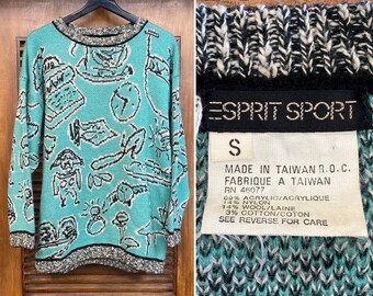 Vintage 1980’s Esprit Sport Cartoon New Wave Knit Sweater, 80’s Pullover, 80’s Pop Art, Vintage Clothing