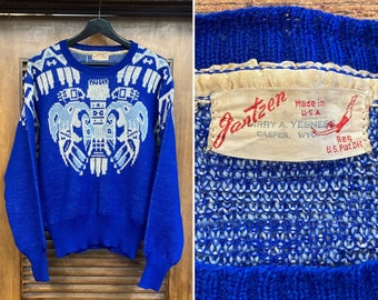 Vintage 1950’s “Jantzen” Tiki Tribal Southwest Wool Rockabilly Sweater, 50’s Vintage Clothing