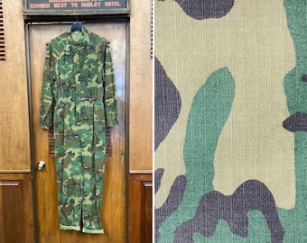 Vintage 1980’s Green Camouflage Workwear Jumpsuit Coveralls, Vintage Jumpsuit, Camouflaged, Vintage Workwear, Vintage 1980s