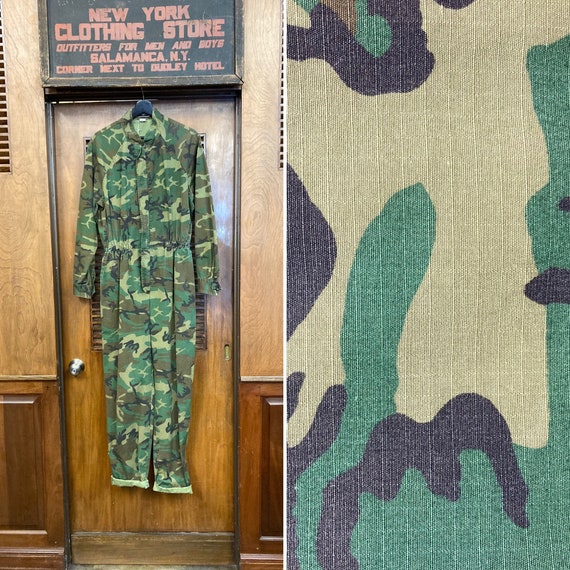 Vintage 1980’s Green Camouflage Workwear Jumpsuit… - image 1