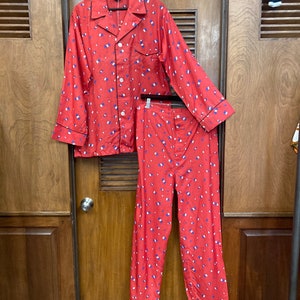 Vintage 1950s Deadstock Atomic Diamond Print Silky Rayon Rockabilly PJ Pajamas Outfit Shirt & Pants Set, Pajama Set, Deadstock, NOS, Atomic image 2