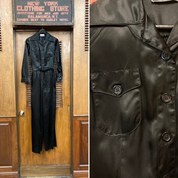 Vintage 1960’s Jet Black Belted Jumpsuit, Vintage