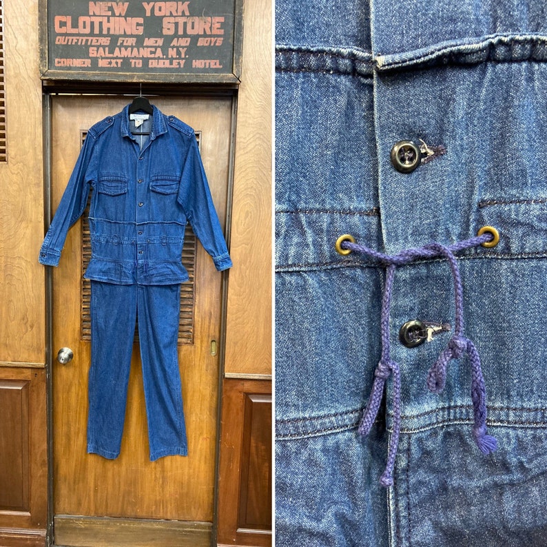 Vintage 1980s Girbaud Denim New Wave Military Jumpsuit Outfit, Vintage 1980s Style, Vintage Jumpsuit, New Wave, Vintage Denim image 1