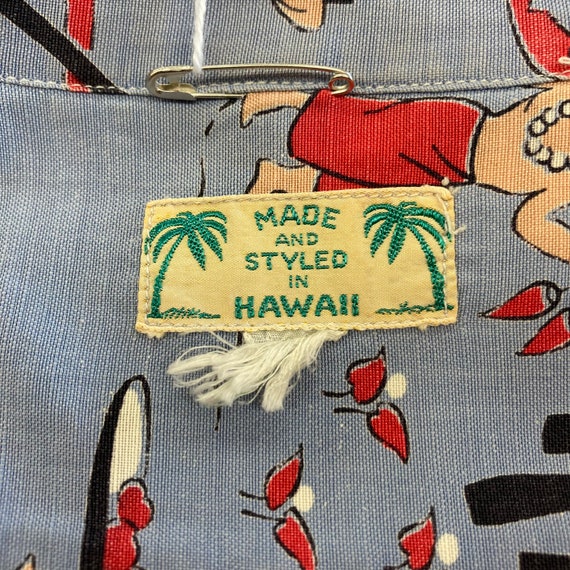 Vintage 1940’s Cartoon Natives Linen Hawaiian Tro… - image 10