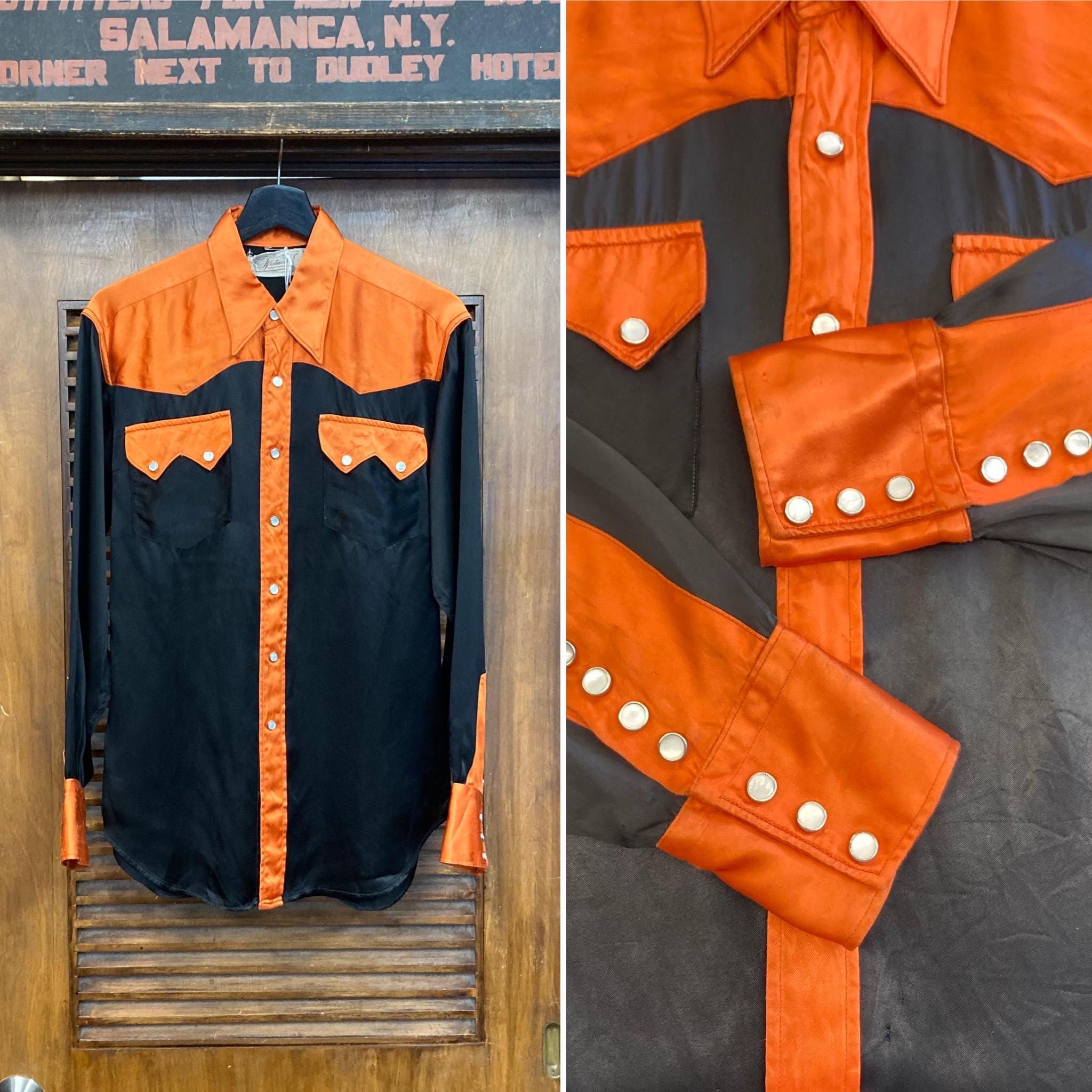 Vintage 1950's Two-tone Black X Orange Satin Glam Western Cowboy