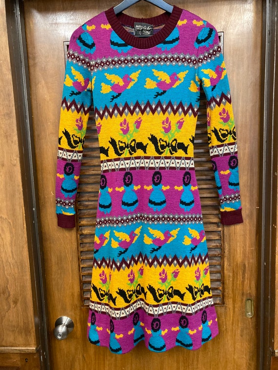Vintage 1970's Alley Cat Betsey Johnson Mod Knit Dress, Vintage