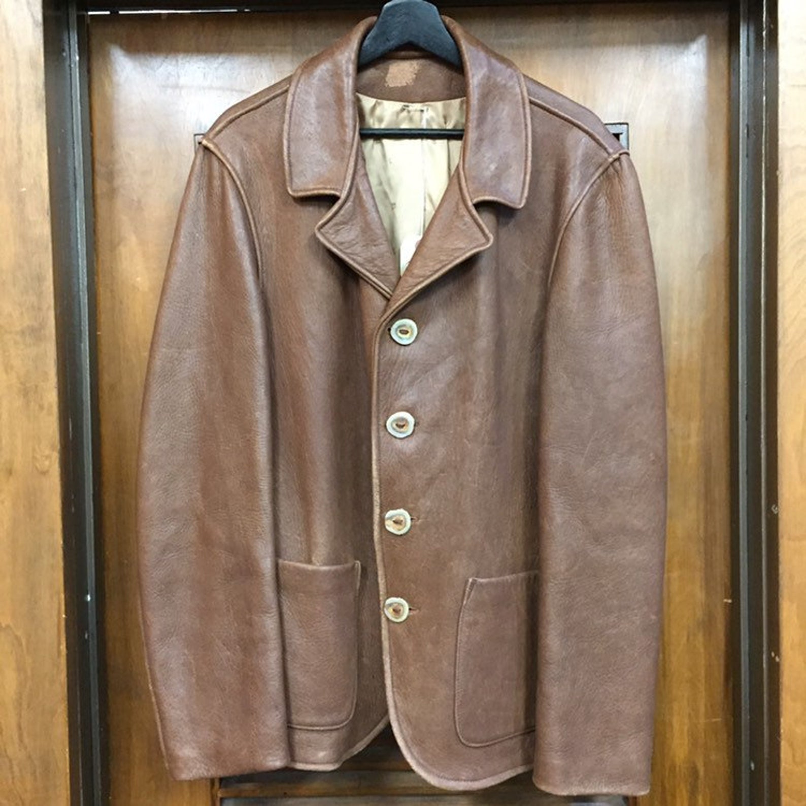 Vintage 1960s 40s Style Elk Hide Backbelt Leather Jacket Etsy