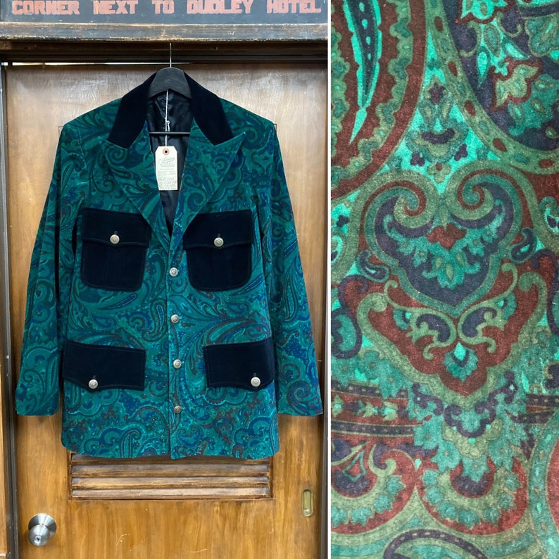 Vintage 1960s Carnaby Street Style Crushed Velvet Paisley Mod Glam Disco Sport Coat Jacket, 60s Vintage Clothing image 1