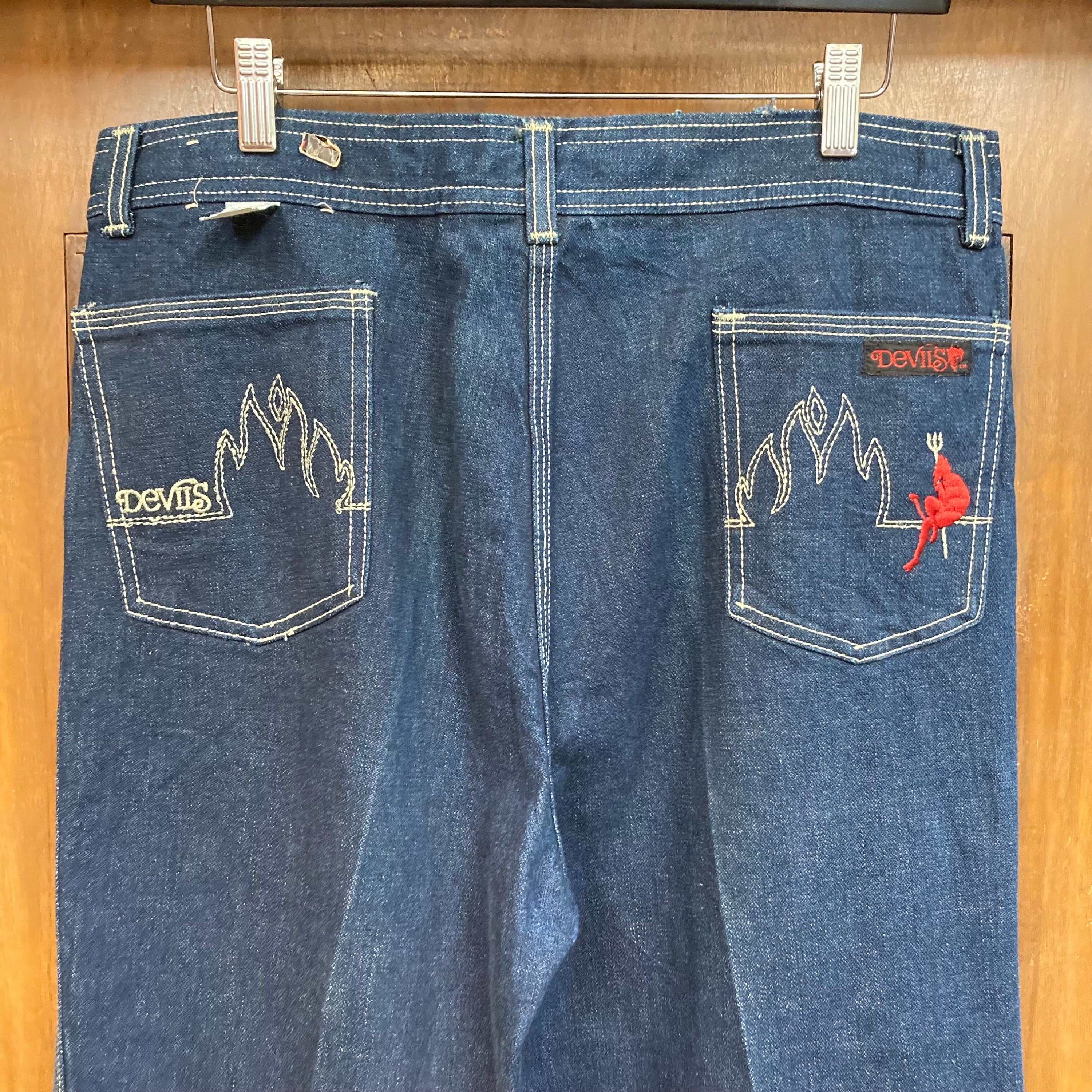 Vintage 1980’s W35 “devils” Flame Pitchfork Detail Embroidery New Wave
