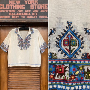Vintage 1920’s Hungarian Cotton Gauze Embroidered Peasant Top Blouse, Embroidered, Hungarian Blouse, 1920’s Blouse, Peasant Top