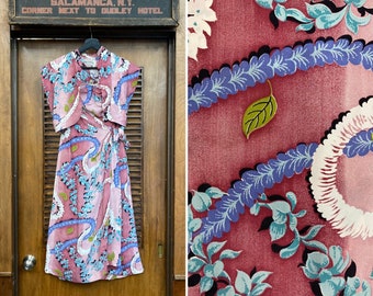 Vintage 1940’s Hula Lei Rayon Tropical Hawaiian Sarong Dress W/ Bolero Top, 1940s Rayon Dress, Vintage Hawaiian Dress, Sarong Bolero Dress,