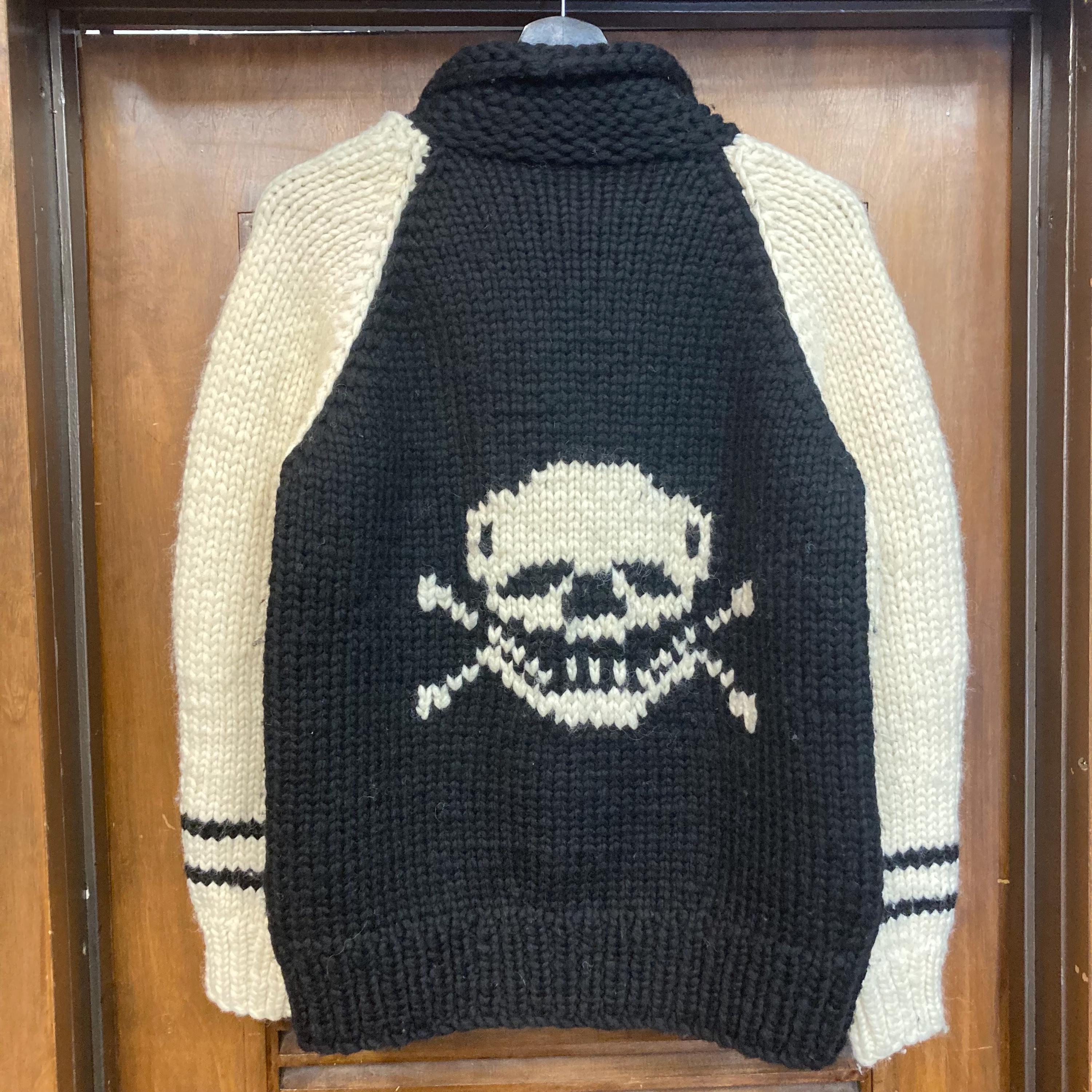 Vintage 1970's Punk Goth Black X White Skull Cowichan Shawl Collar