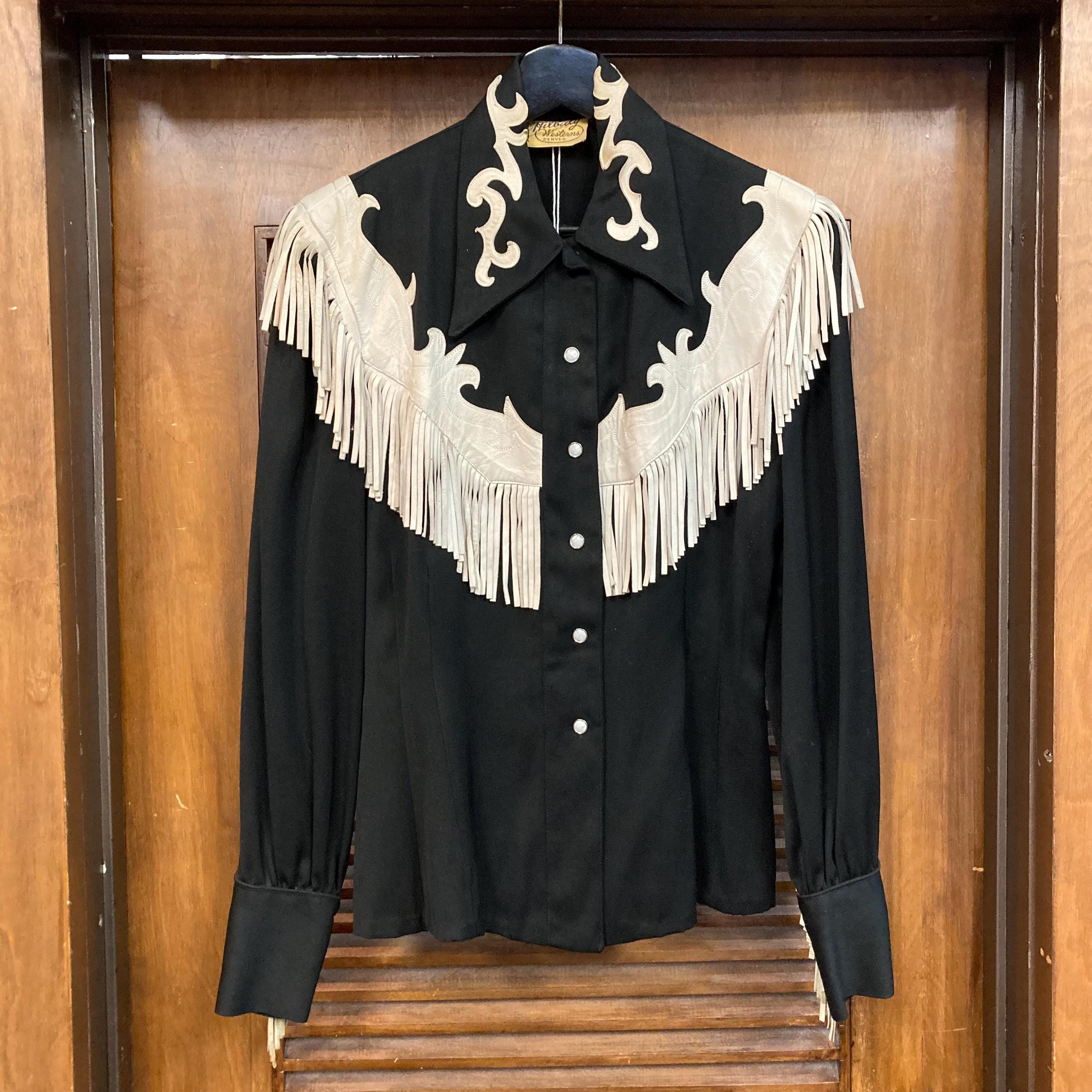 Vintage 1950's Jet Black Western Cowboy Leather Fringe Rayon