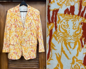 Vintage 1970’s “Lilly Pulitzer” Tiger Pop Art Mod Sportcoat Blazer Men’s Jacket, 70’s Vintage Clothing