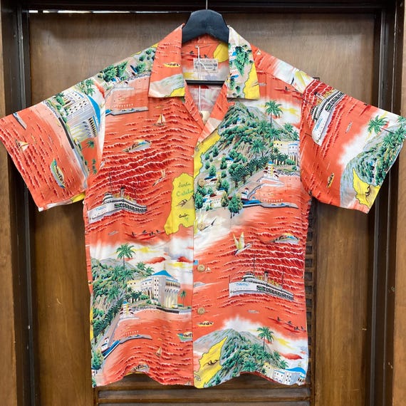 Vintage 1950's Catalina Island Tropical Tiki Loop Collar Hawaiian