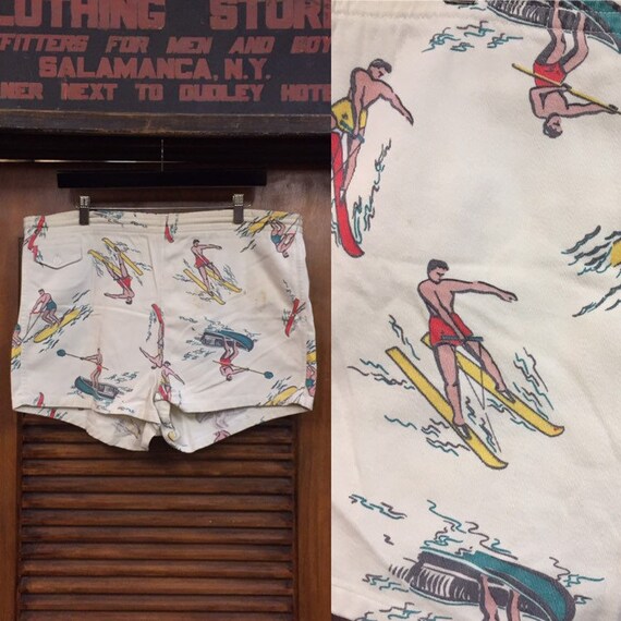 Vintage 1940’s Water Ski Print Swim Shorts w40, Vi