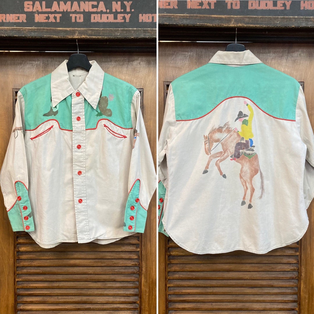 Vintage 1950s Cotton Rodeo Western Cowboy Artwork Rockabilly - Etsy