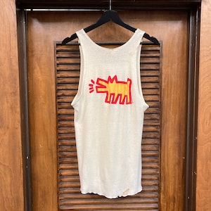Vintage 1980s Original Keith Haring NYC Ribbed Cotton Tank Top T-Shirt, Two-Sided Print, 80s Vintage Clothing image 3
