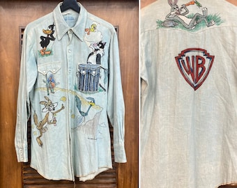 Vintage 1970’s Bugs Bunny and Friends Warner Bros. Western Artwork Shirt, 70’s Workwear, Custom Vintage, Vintage Cartoon, Vintage Clothing