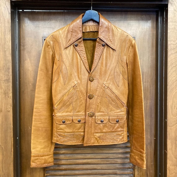 Vintage 1960’s “East West Musical Instruments” Rover Hippie Leather Jacket, 1960’s Leather Jacket View 2