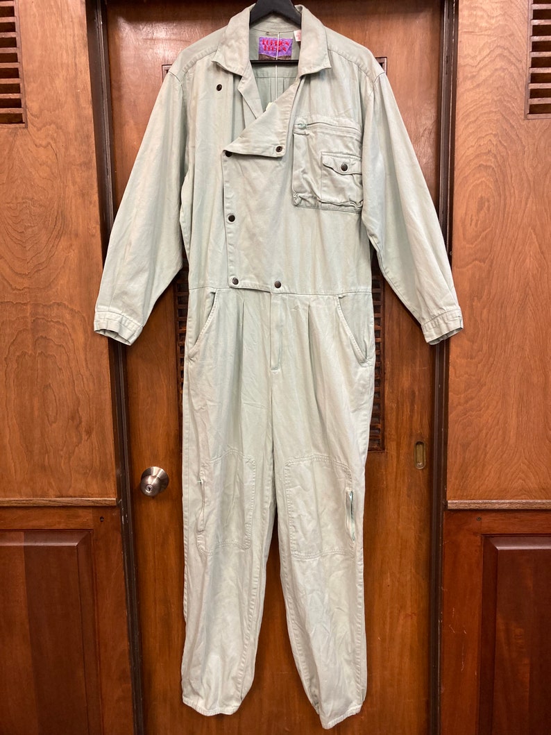 Vintage 1980s Sage Green Avante Garde New Wave Jumpsuit Coveralls, Vintage Jumpsuit, Coveralls, Workwear, 1980s, New Wave, Avant Garde image 2