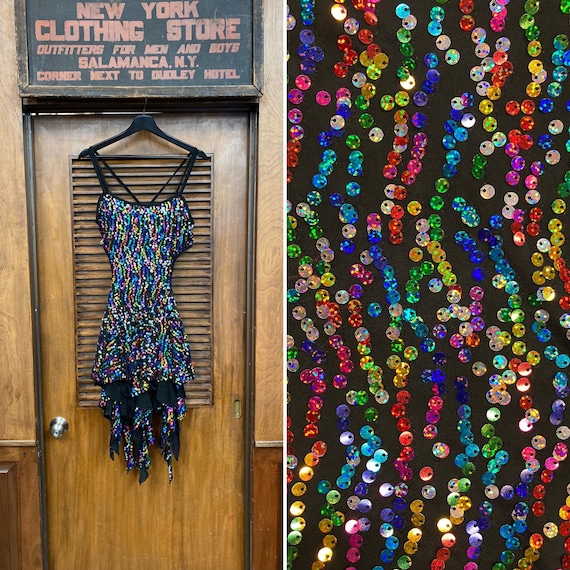 Vintage 1980’s Multi Color Sequin Disco New Wave … - image 1