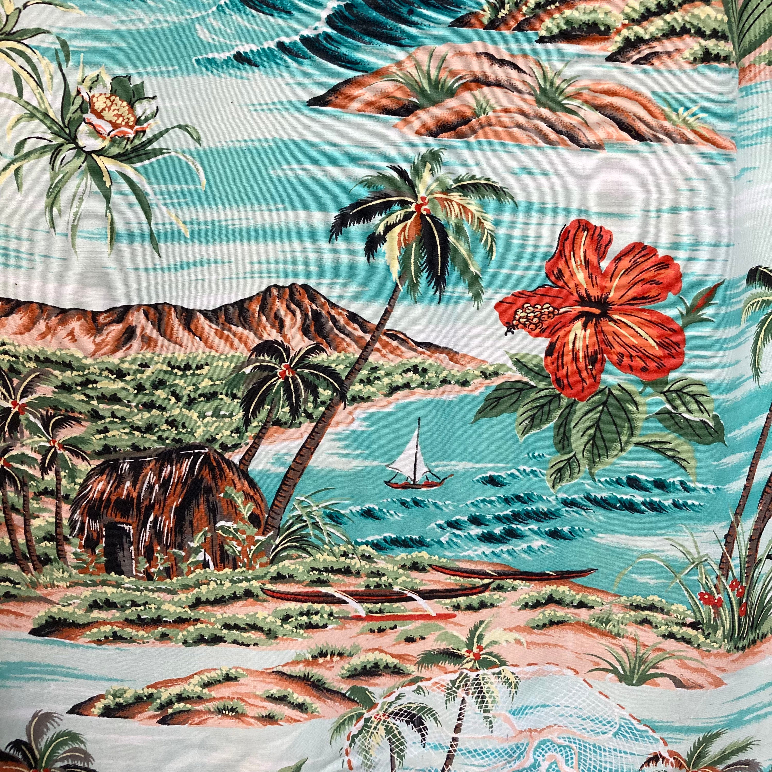 Vintage 1950's “penney's” Label Net Fisherman Rayon Hawaiian Vintage 1950's “penney's” Label Net Fisherman Rayon Hawaiian