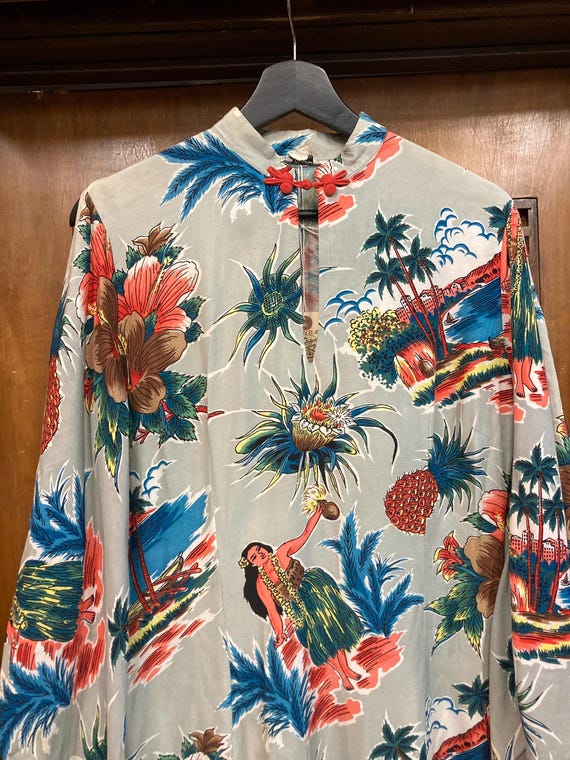 Vintage 1950’s Lauhala Hula Girl Tropical Rayon P… - image 3