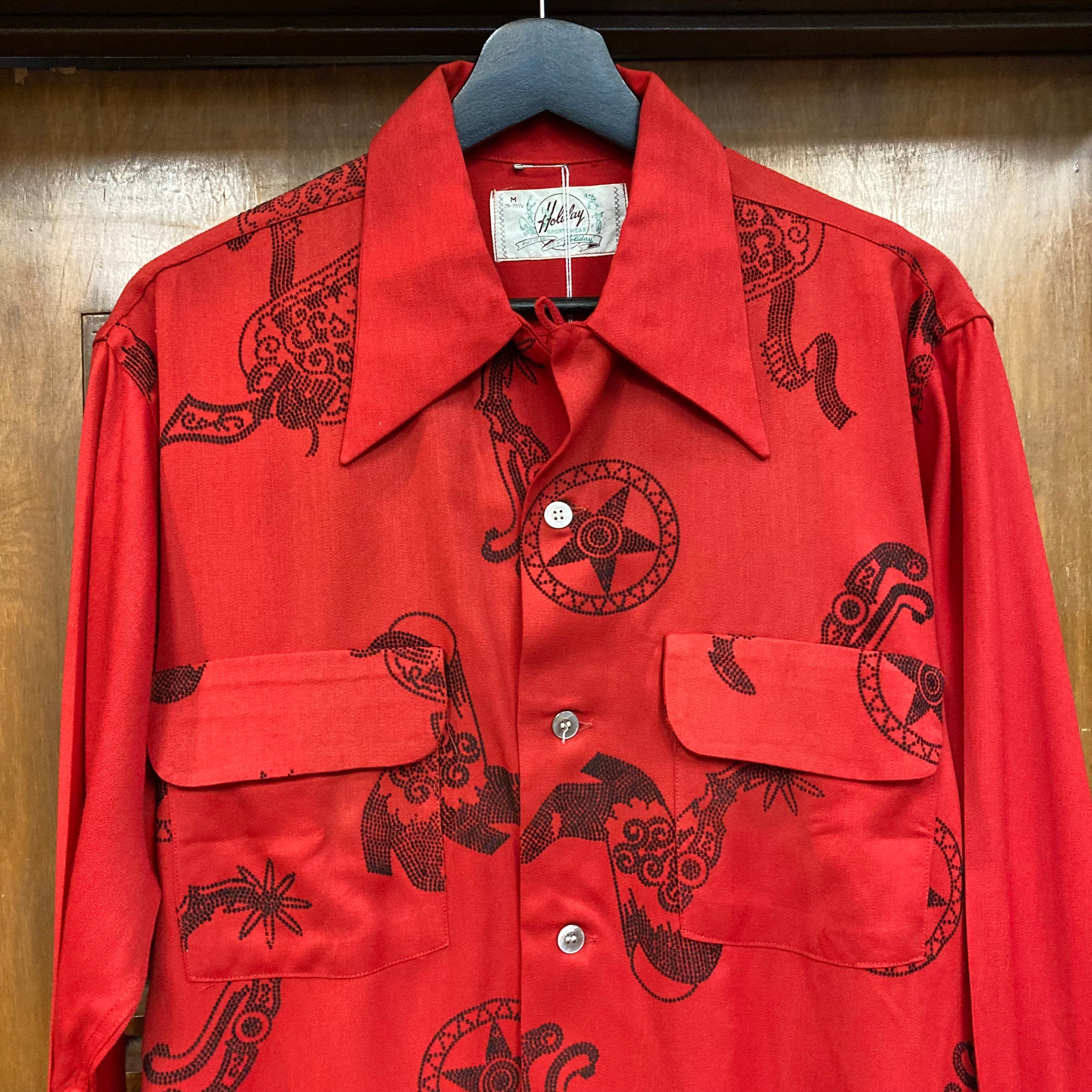 Vintage 1940's Western Cowboy Flock Print Gabardine Vintage 1940's Western Cowboy Flock Print Gabardine