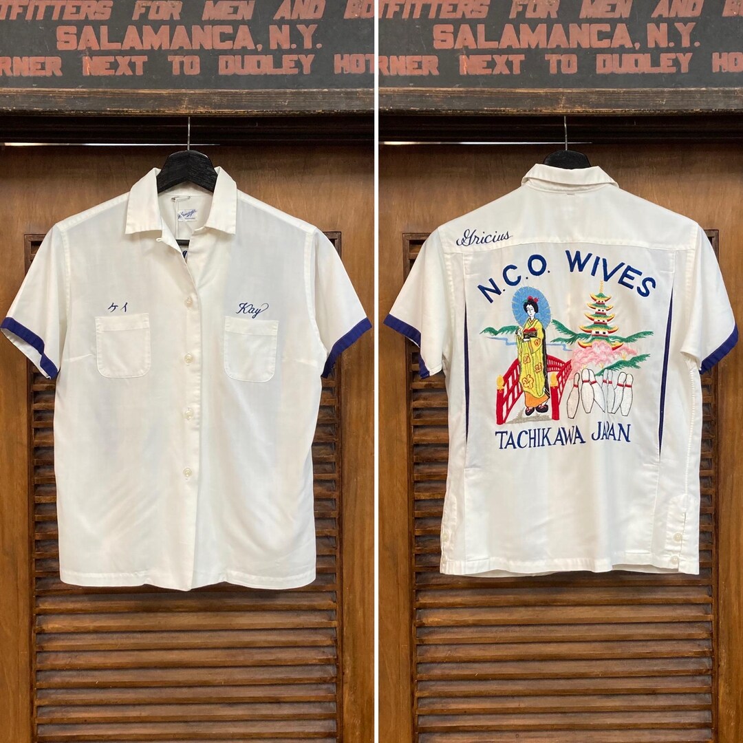 Vintage 1960's Japan Souvenir Bowling Cotton Shirt Top