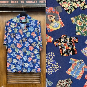 Vintage 1980’s -Rare- “Reyn Spooner” Tiki Aloha Shirt Pattern Rayon Hawaiian Shirt, 80’s Vintage Clothing