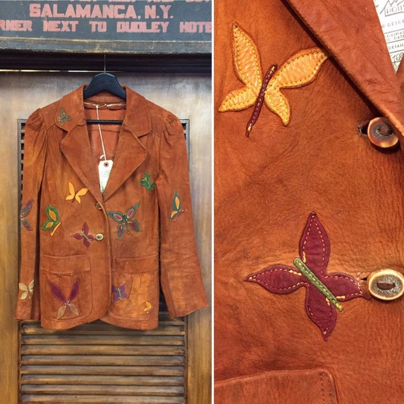 Vintage 1960’s Butterfly Embroidery Detail Suede J