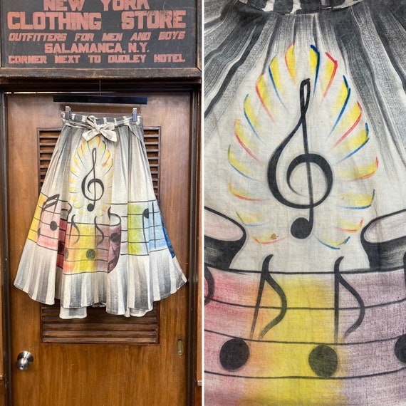 Vintage 1950’s Atomic Music Note Hand Painted Cot… - image 1