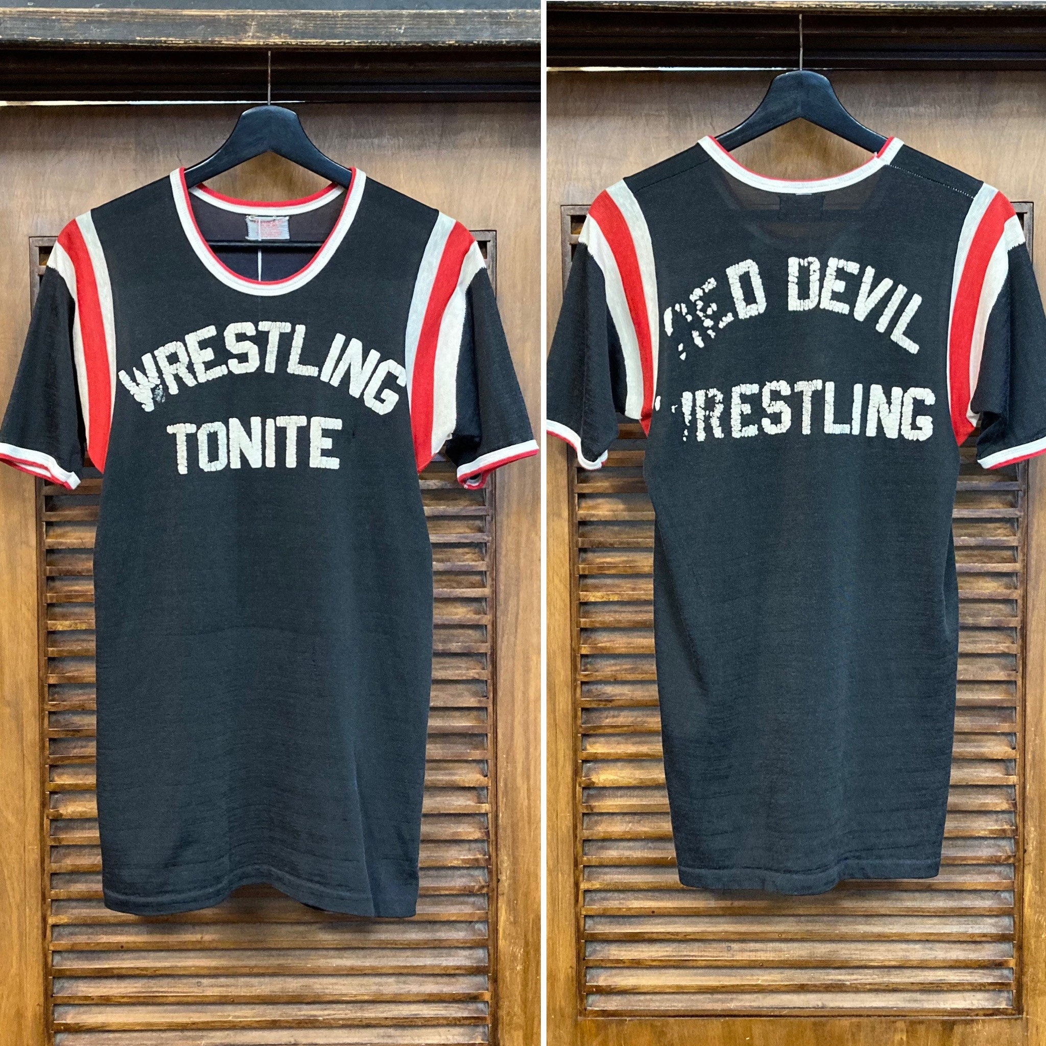 Vintage 1960s red Devil Wrestling Athletic Durene Jersey 