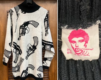 Vintage 1980’s Punk Label “Betsey Johnson” Revolver Gun Design Oversize New Wave Sweater, 80’s Pullover, Vintage Clothing